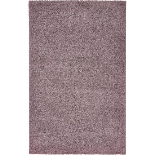  Unique Loom Modern Plush 5 feet by 8 feet (5 x 8) Studio Solid Shag Mauve Contemporary Area Rug