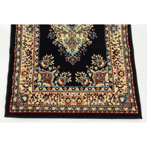  Unique Loom Reza Collection Classic Traditional Navy Blue Runner Rug (3 x 10)