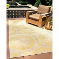 Unique Loom Outdoor Botanical Collection Floral Abstract Transitional Indoor and Outdoor Flatweave Yellow Area Rug (3 x 5)