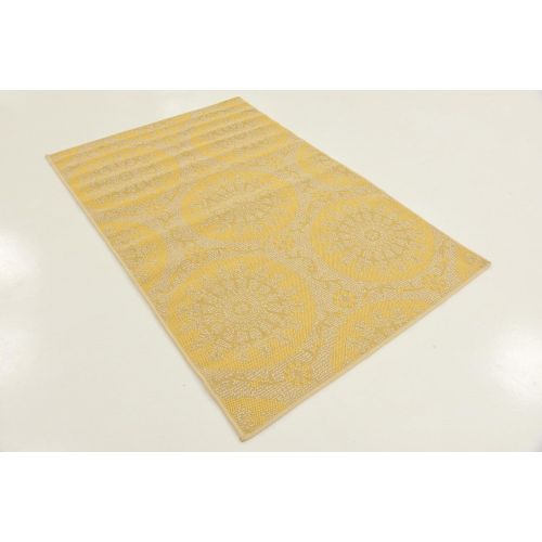  Unique Loom Outdoor Botanical Collection Floral Abstract Transitional Indoor and Outdoor Flatweave Yellow Area Rug (3 x 5)