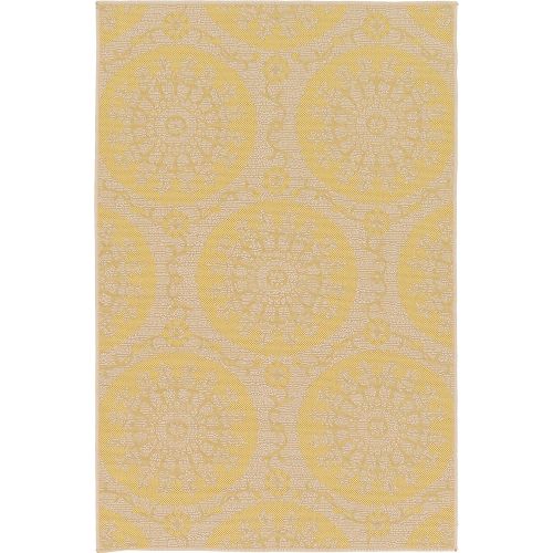  Unique Loom Outdoor Botanical Collection Floral Abstract Transitional Indoor and Outdoor Flatweave Yellow Area Rug (3 x 5)