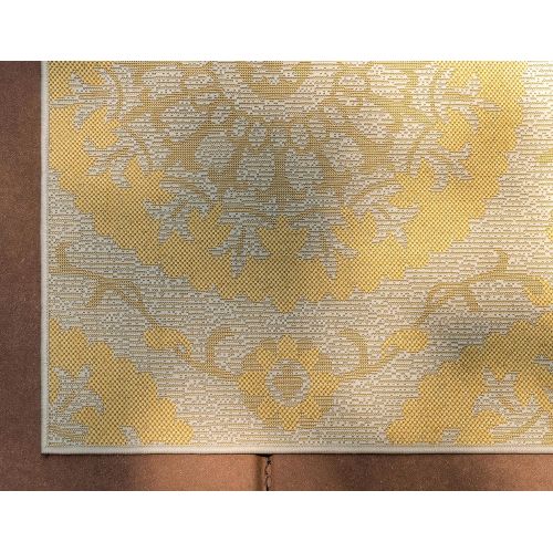  Unique Loom Outdoor Botanical Collection Floral Abstract Transitional Indoor and Outdoor Flatweave Yellow Area Rug (3 x 5)