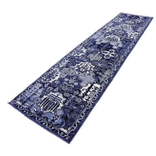  Unique Loom La Jolla Collection Tone-on-Tone Traditional Blue Runner Rug (3 x 10)