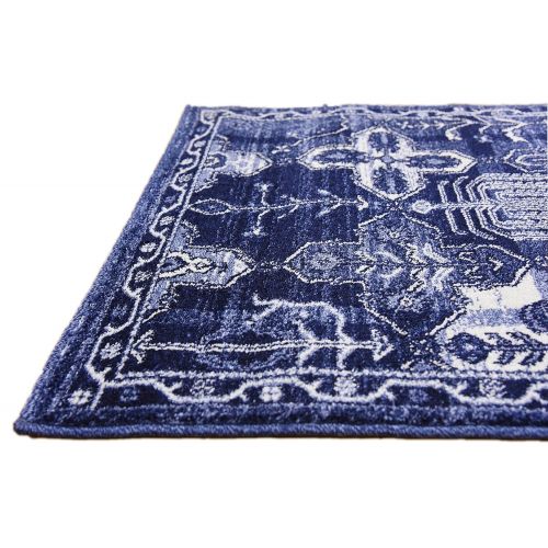  Unique Loom La Jolla Collection Tone-on-Tone Traditional Blue Runner Rug (3 x 10)