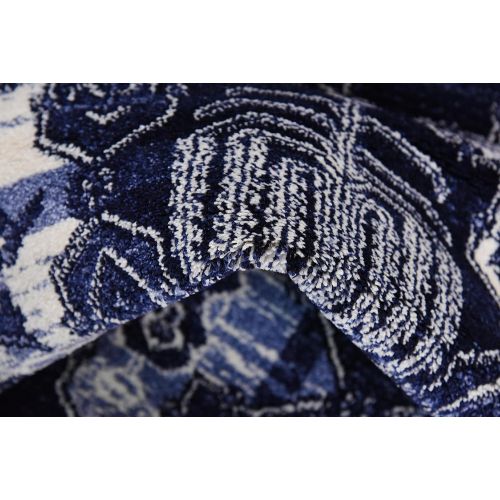  Unique Loom La Jolla Collection Tone-on-Tone Traditional Blue Runner Rug (3 x 10)