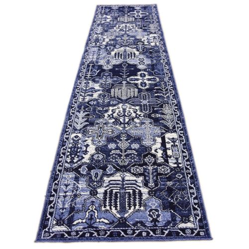  Unique Loom La Jolla Collection Tone-on-Tone Traditional Blue Runner Rug (3 x 10)