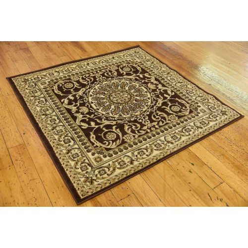  Unique Loom Versailles Collection Traditional Classic Brown Square Rug (4 x 4)