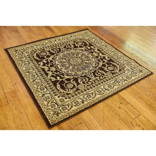  Unique Loom Versailles Collection Traditional Classic Brown Square Rug (4 x 4)