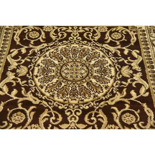  Unique Loom Versailles Collection Traditional Classic Brown Square Rug (4 x 4)