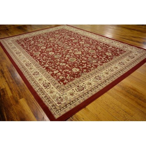  Unique Loom Kashan Collection Traditional Floral Overall Pattern with Border Burgundy Area Rug (10 x 13)