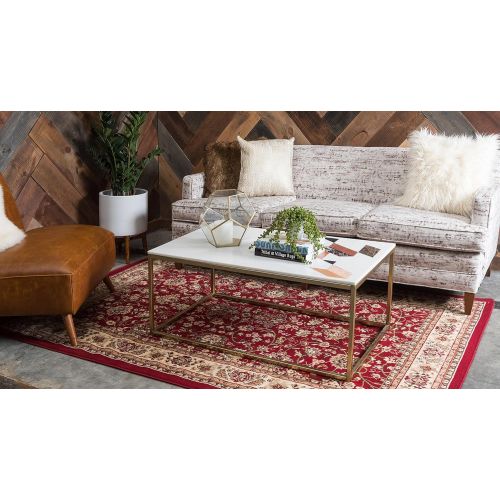  Unique Loom Kashan Collection Traditional Floral Overall Pattern with Border Burgundy Area Rug (10 x 13)