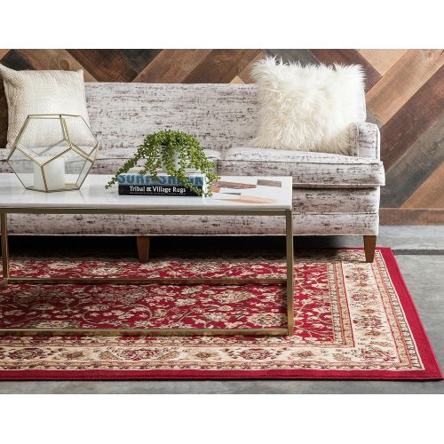  Unique Loom Kashan Collection Traditional Floral Overall Pattern with Border Burgundy Area Rug (10 x 13)