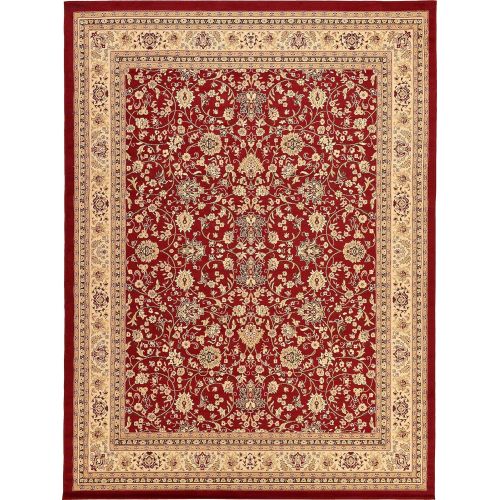 Unique Loom Kashan Collection Traditional Floral Overall Pattern with Border Burgundy Area Rug (10 x 13)