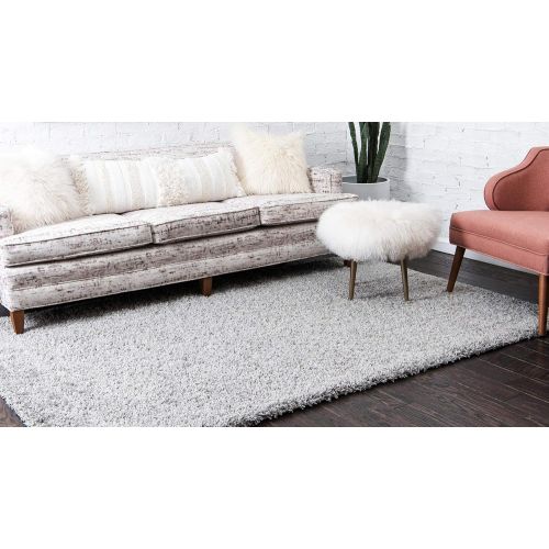  Unique Loom Solo Solid Shag Collection Modern Plush Cloud Gray Area Rug (5 0 x 8 0)