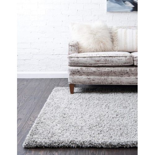  Unique Loom Solo Solid Shag Collection Modern Plush Cloud Gray Area Rug (5 0 x 8 0)