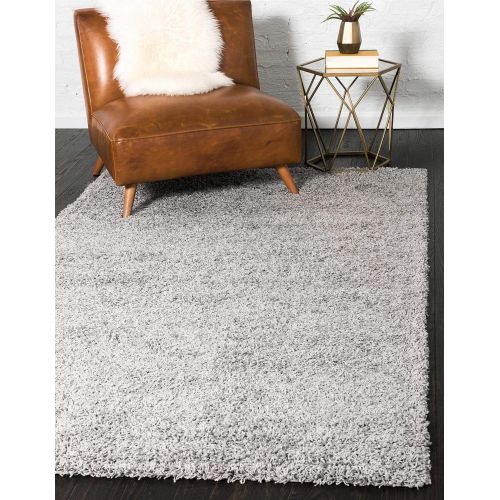  Unique Loom Solo Solid Shag Collection Modern Plush Cloud Gray Area Rug (5 0 x 8 0)