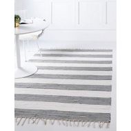 Unique Loom Chindi Rag Collection Hand Woven Striped Natural Fibers Gray Area Rug (4 0 x 6 0)