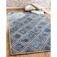 Unique Loom Braided Jute Collection Hand Woven Natural Fibers Blue Area Rug (3 x 5)