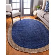 Unique Loom Braided Jute Collection Hand Woven Natural Fibers Navy Blue Oval Rug (3 3 x 5 0)