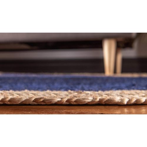  Unique Loom Braided Jute Collection Hand Woven Natural Fibers Navy Blue Oval Rug (3 3 x 5 0)