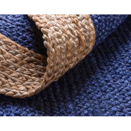  Unique Loom Braided Jute Collection Hand Woven Natural Fibers Navy Blue Oval Rug (3 3 x 5 0)