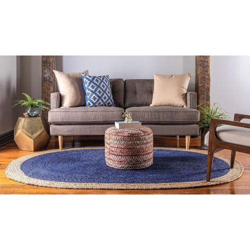  Unique Loom Braided Jute Collection Hand Woven Natural Fibers Navy Blue Oval Rug (3 3 x 5 0)
