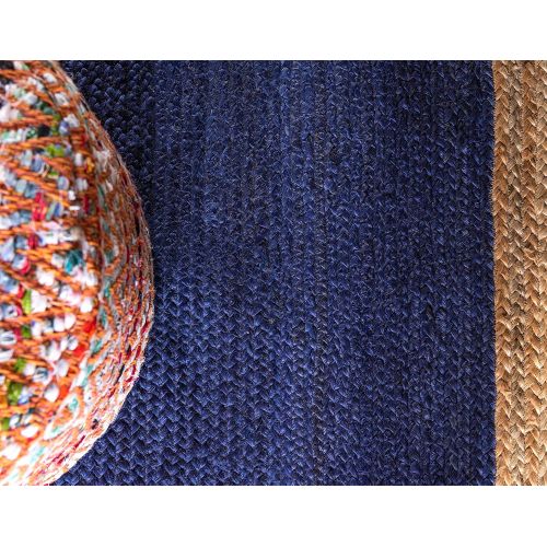  Unique Loom Braided Jute Collection Hand Woven Natural Fibers Navy Blue Oval Rug (3 3 x 5 0)