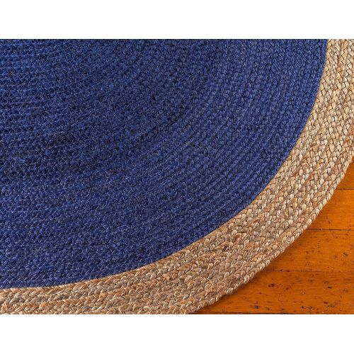  Unique Loom Braided Jute Collection Hand Woven Natural Fibers Navy Blue Oval Rug (3 3 x 5 0)