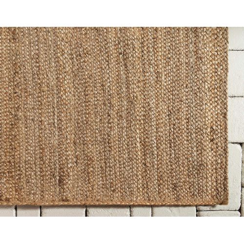  Unique Loom Braided Jute Collection Hand-Woven Natural Fibers Natural Area Rug (6 x 9)