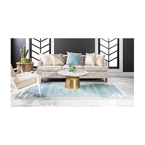  Unique Loom Uptown Collection Area Rug - Lenox Hill (8' x 10' Rectangle, Turquoise/ Ivory)