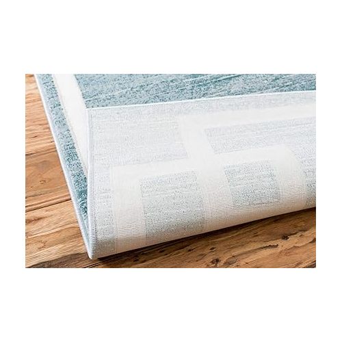  Unique Loom Uptown Collection Area Rug - Lenox Hill (8' x 10' Rectangle, Turquoise/ Ivory)