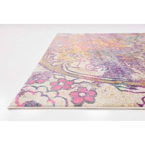  Unique Loom Aurora Collection Floral Abstract Over-Dyed Vintage Dark Beige Square Rug (8 x 8)