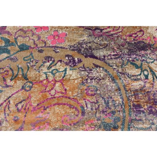  Unique Loom Aurora Collection Floral Abstract Over-Dyed Vintage Dark Beige Square Rug (8 x 8)