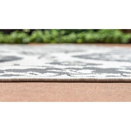  Unique Loom Outdoor Collection Floral Abstract Indoor and Outdoor Transitional Gray Area Rug (6 x 9)