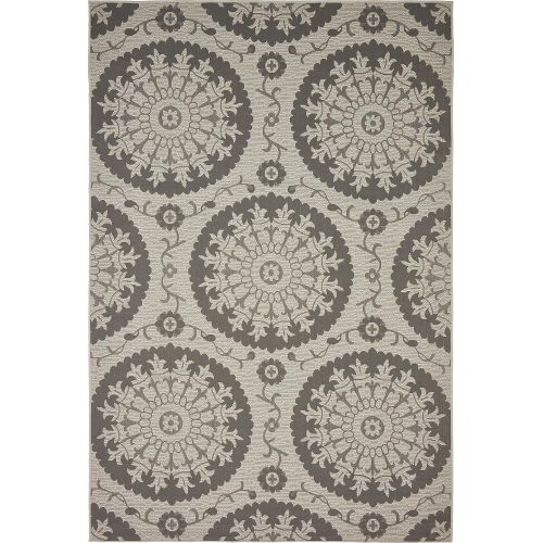  Unique Loom Outdoor Collection Floral Abstract Indoor and Outdoor Transitional Gray Area Rug (6 x 9)