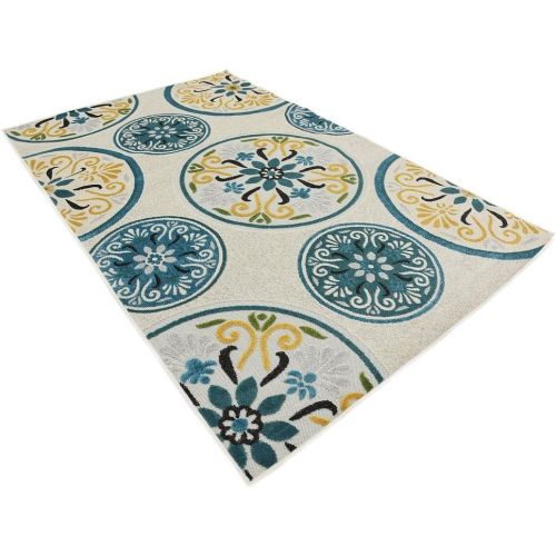  Unique Loom Outdoor Collection Watercolor Abstract Transitional Indoor and Outdoor Multi Square Rug (6 x 6)