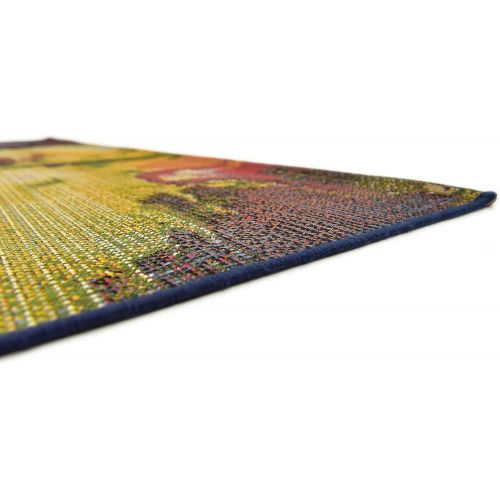  Unique Loom Outdoor Collection Watercolor Abstract Transitional Indoor and Outdoor Multi Square Rug (6 x 6)