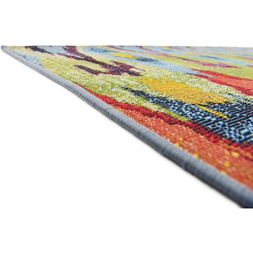  Unique Loom Outdoor Collection Watercolor Abstract Transitional Indoor and Outdoor Multi Square Rug (6 x 6)