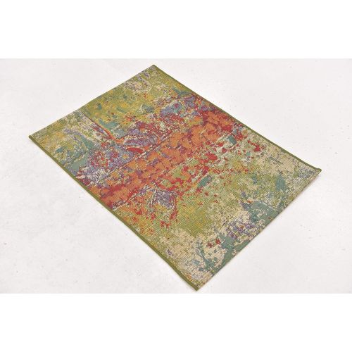  Unique Loom Outdoor Collection Watercolor Abstract Transitional Indoor and Outdoor Multi Square Rug (6 x 6)