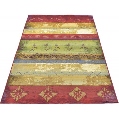  Unique Loom Outdoor Collection Watercolor Abstract Transitional Indoor and Outdoor Multi Square Rug (6 x 6)