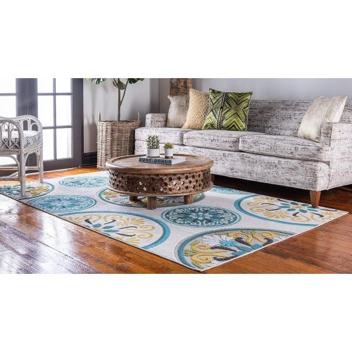  Unique Loom Outdoor Collection Watercolor Abstract Transitional Indoor and Outdoor Multi Square Rug (6 x 6)