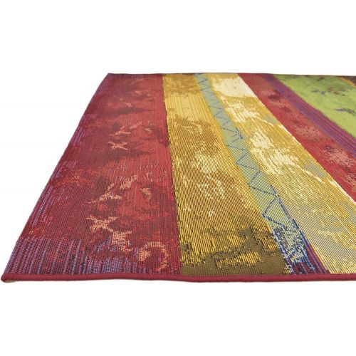  Unique Loom Outdoor Collection Watercolor Abstract Transitional Indoor and Outdoor Multi Square Rug (6 x 6)