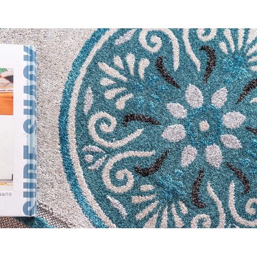  Unique Loom Outdoor Collection Watercolor Abstract Transitional Indoor and Outdoor Multi Square Rug (6 x 6)