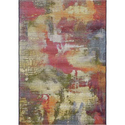  Unique Loom Outdoor Collection Watercolor Abstract Transitional Indoor and Outdoor Multi Square Rug (6 x 6)