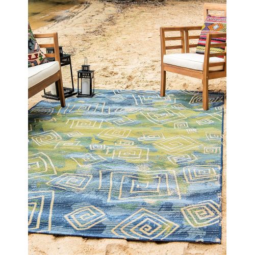  Unique Loom Outdoor Collection Watercolor Abstract Transitional Indoor and Outdoor Multi Square Rug (6 x 6)