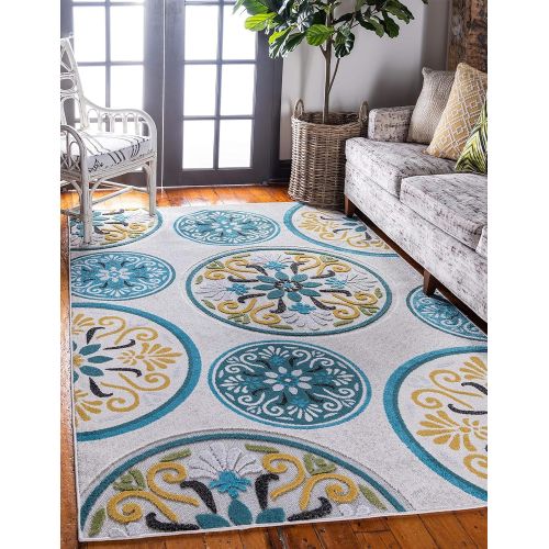  Unique Loom Outdoor Collection Watercolor Abstract Transitional Indoor and Outdoor Multi Square Rug (6 x 6)