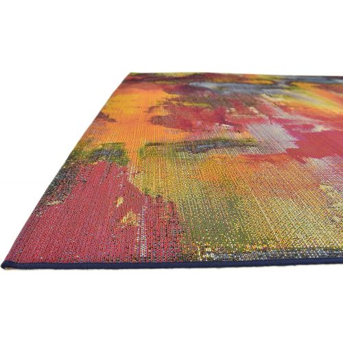  Unique Loom Outdoor Collection Watercolor Abstract Transitional Indoor and Outdoor Multi Square Rug (6 x 6)