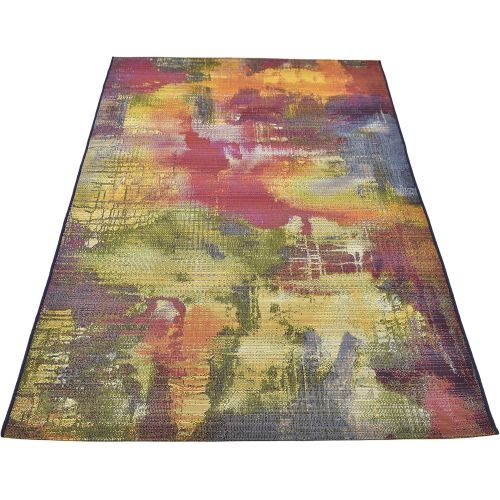  Unique Loom Outdoor Collection Watercolor Abstract Transitional Indoor and Outdoor Multi Square Rug (6 x 6)