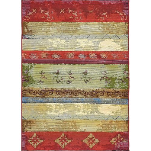  Unique Loom Outdoor Collection Watercolor Abstract Transitional Indoor and Outdoor Multi Square Rug (6 x 6)