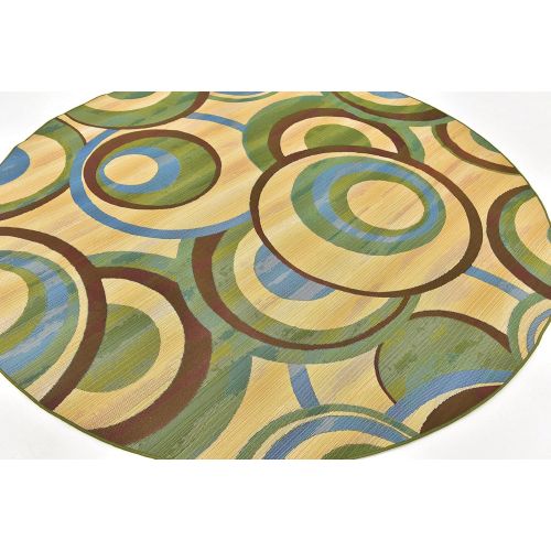  Unique Loom Outdoor Collection Watercolor Abstract Transitional Indoor and Outdoor Multi Square Rug (6 x 6)